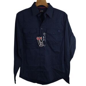 Justin Boots Men Open Button-Up Shirt Long Sleeve Oyster Diamond Blue Size S NWT